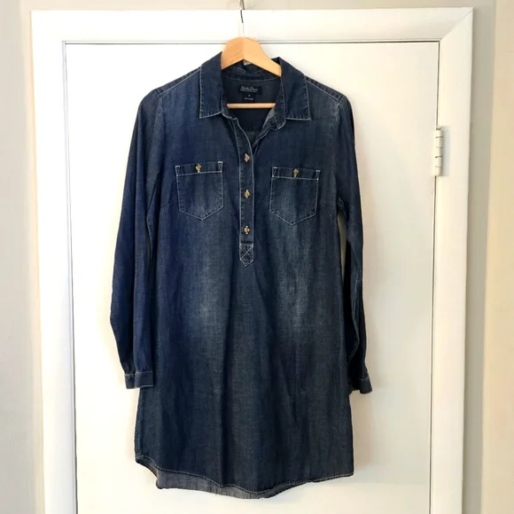 white christmas dresses Everlane Denim Popover Dress in Dark Indigo, Size XS, Cotton